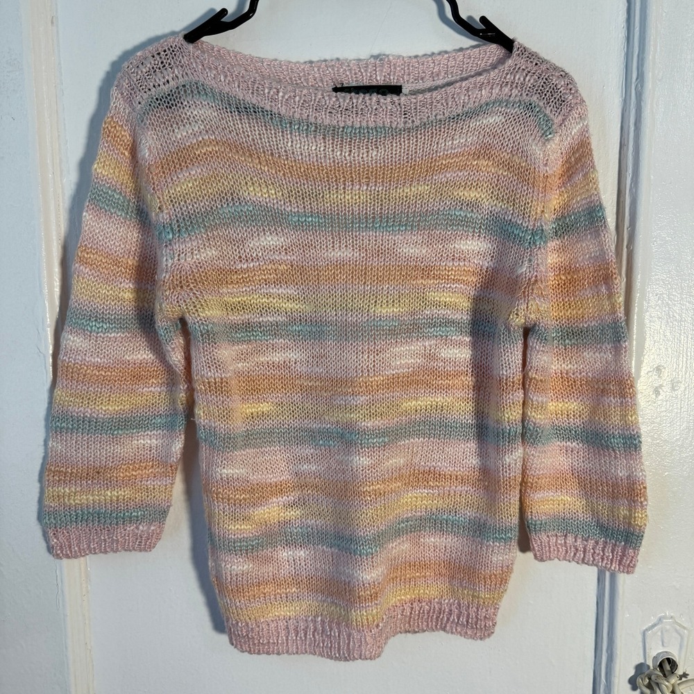 Chego True Vtg Pastel Space Dye Knit Sweater Pink Yellow Blue Small Soft Spring